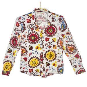 Luc Matton Men's Cotton/Linen Retro Floral Print Shirt - Size M
